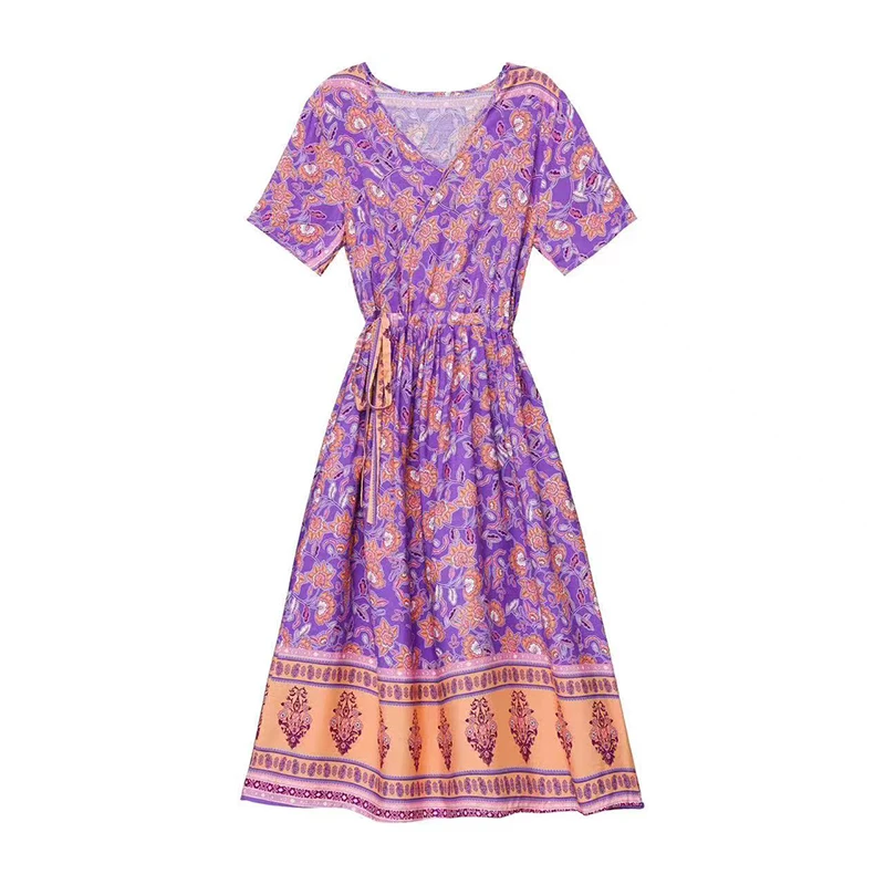 Summer Runway Boho Floral Maxi Dress Women's short Sleeve V-Neck Elegant Party Long Dress - Image 4