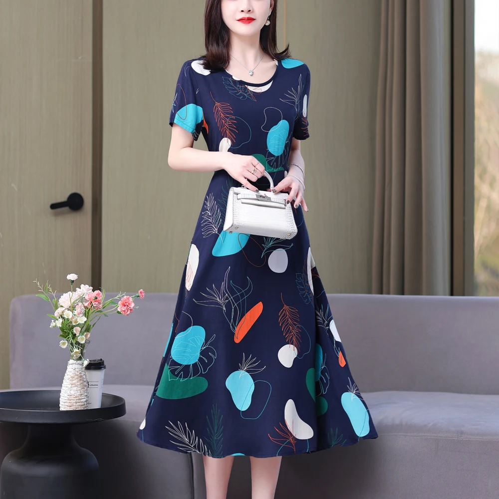 New Hot Fashion Summer Dresses For Women 2023 Vintage Elegant Short Sleeve Casual Printing Women Dress O-Neck Women Clothing - Image 2