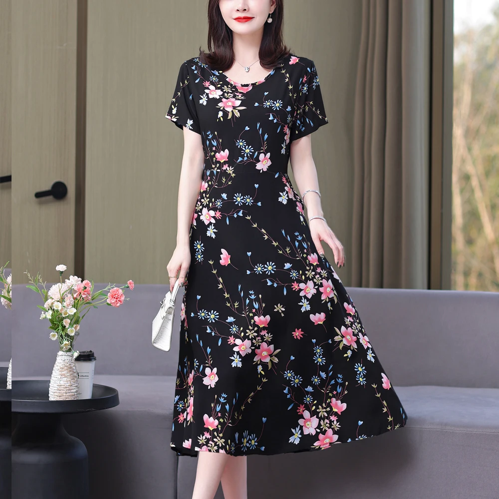 New Hot Fashion Summer Dresses For Women 2023 Vintage Elegant Short Sleeve Casual Printing Women Dress O-Neck Women Clothing - Image 4