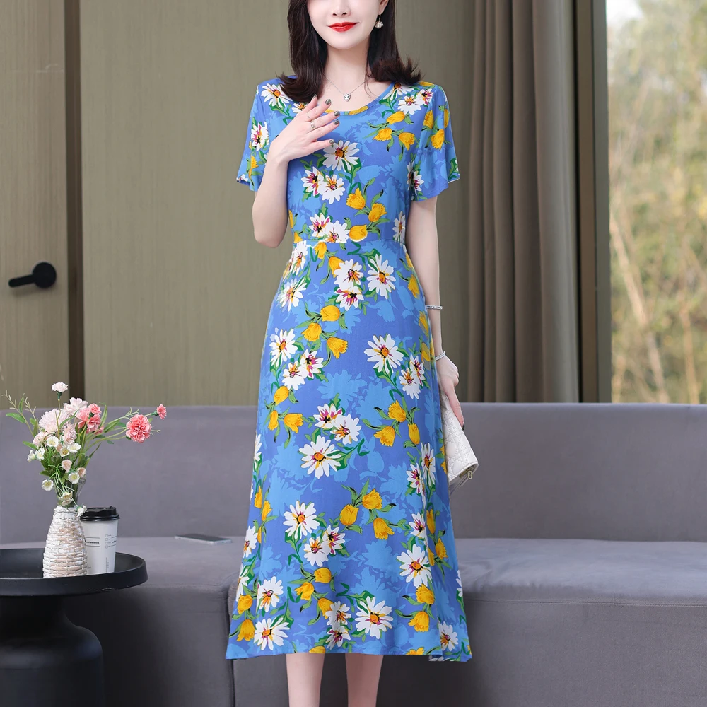 New Hot Fashion Summer Dresses For Women 2023 Vintage Elegant Short Sleeve Casual Printing Women Dress O-Neck Women Clothing - Image 6