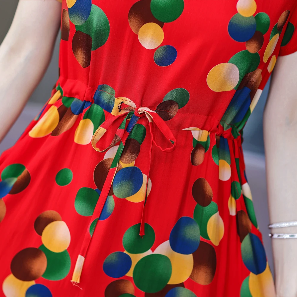 New Fashion Casual 2025 Summer Vintage Dresses O-Neck Print Floral Elegant Party Dress For Women Slim Plus Size Women Clothing - Image 5