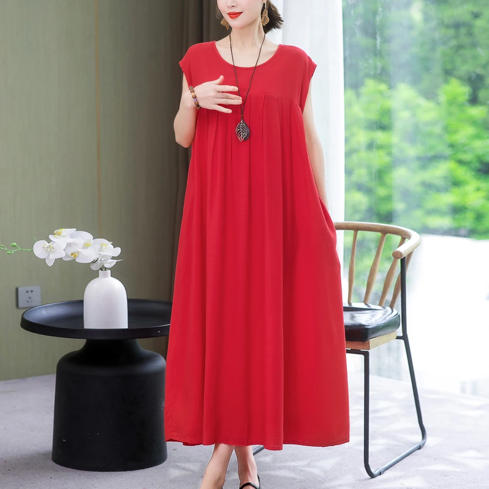New Fashion 2024 Casual O-Neck Dresses Clothes Vintage Elegant Short Sleeve Plus Size Women Clothing Summer Dress - Image 4